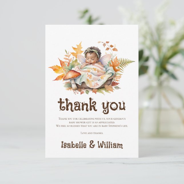 Enchanted Fairy Fall Autumn Woodland Baby Shower  Thank You Card (Standing Front)