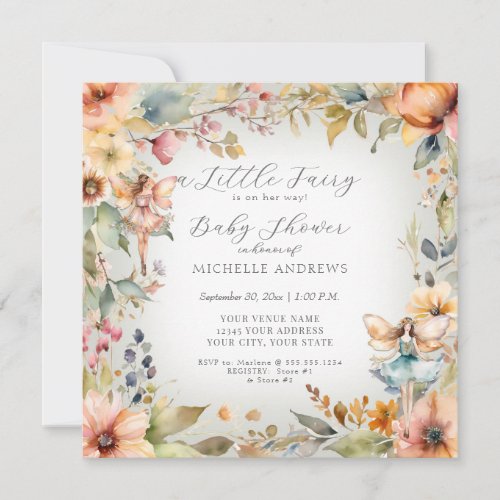 Enchanted Fairy Fall Floral Mint Girl Baby Shower Invitation