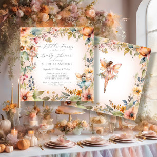 Enchanted Fairy Fall Floral Pink Girl Baby Shower Invitation