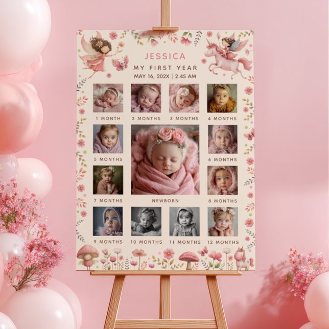 Enchanted Fairy First Birthday Photo Timeline Poster (Creator Uploaded)