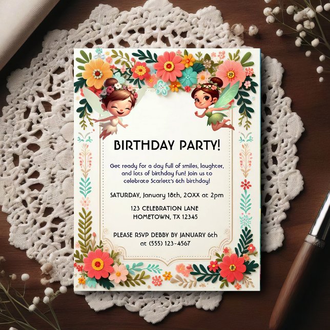 Enchanted Fairy Floral Birthday Invitation Postcard (Creator Uploaded)