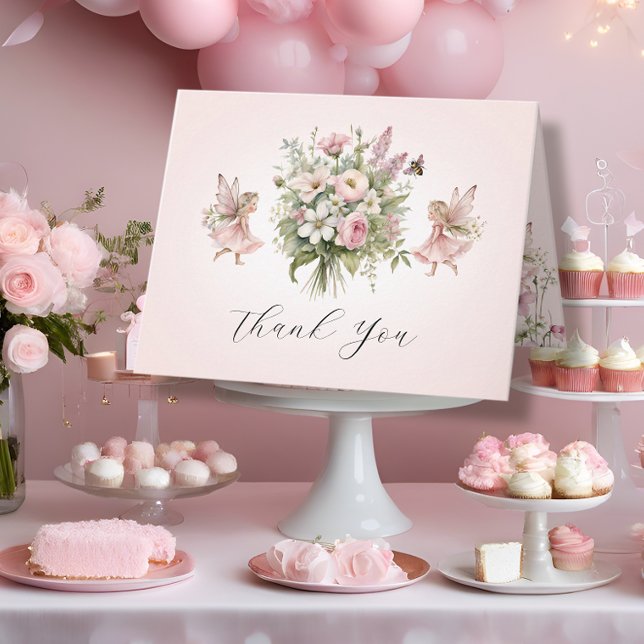 Enchanted Fairy Floral Bouquet Baby Girl Thank You Card (Creator Uploaded)