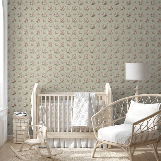 Enchanted Fairy Floral Flower Bee Bouquet Pink Wallpaper (Kids)