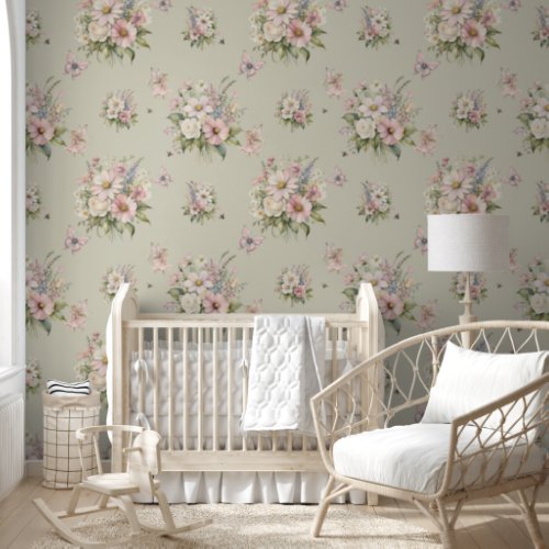 Enchanted Fairy Floral Flower Bee Bouquet Pink Wallpaper