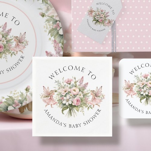 Enchanted Fairy Floral Welcome Baby Girl Shower Napkins