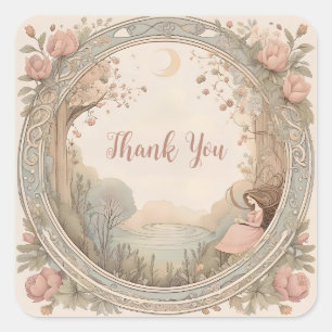 Enchanted Fairy Floral Wreath Art Square Sticker