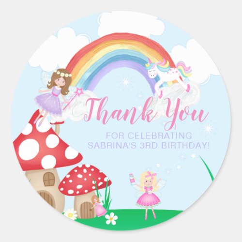 Enchanted Fairy Garden Birthday Thank You Classic Round Sticker