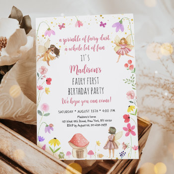 Enchanted Fairy Garden First Birthday Invitation by LittlePrintsParties at Zazzle