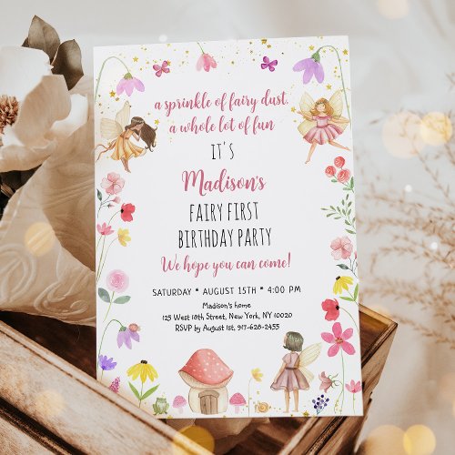 Enchanted Fairy Garden First Birthday Invitation
