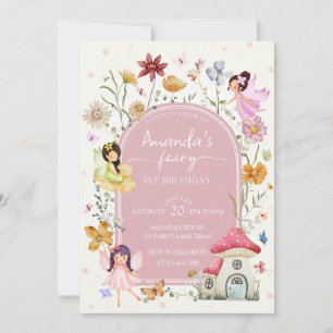 Enchanted Fairy Garden Floral Girly 1st Birthday Invitation