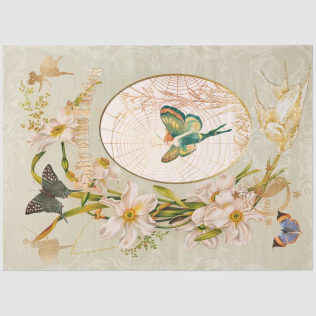 Enchanted Fairy Garden Flower Butterfly Decoupage Tissue Paper (Front)