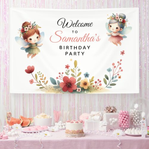 Enchanted Fairy Garden Girl Birthday Party Banner