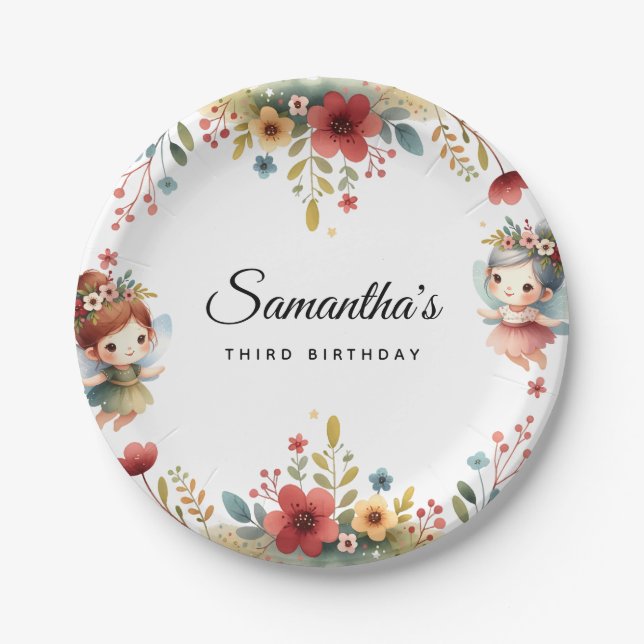 Enchanted Fairy Garden Girl Birthday Party Paper Plates (Front)