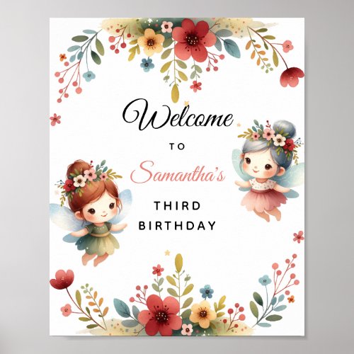 Enchanted Fairy Garden Girl Birthday Party Welcome Poster