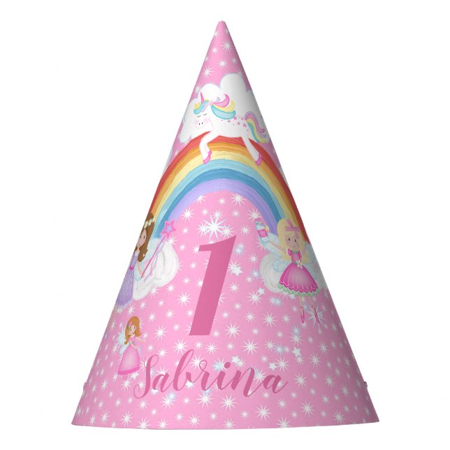 Enchanted Fairy Garden Kids Birthday Party Hat (Front)