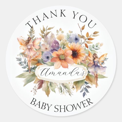 Enchanted Fairy Garden Thank You Baby Girl Shower Classic Round Sticker