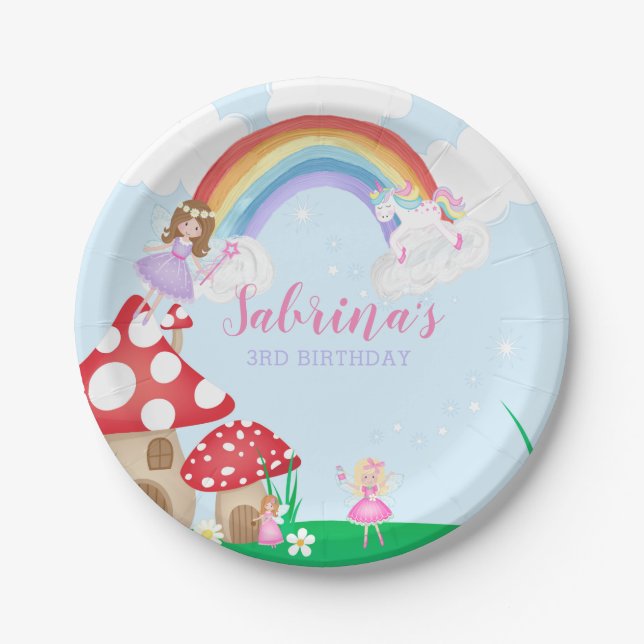 Enchanted Fairy Garden Themed Birthday Party Paper Plates (Front)