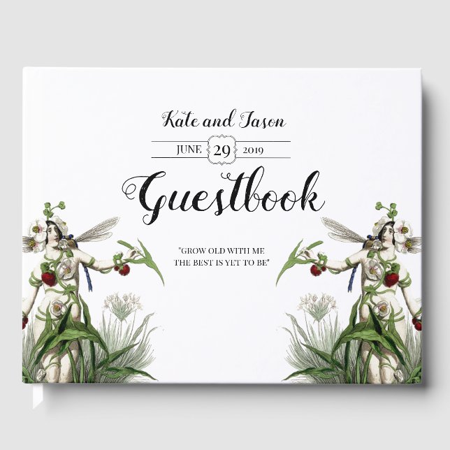 Enchanted Fairy Garden Wedding Green Guest Book (Front)