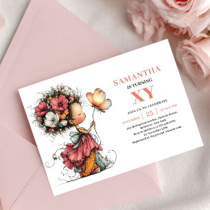 Enchanted Fairy Girl 2nd Birthday Floral Pink Invitation