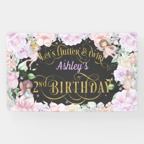 Enchanted fairy Girl 2nd birthday party backdrop Banner