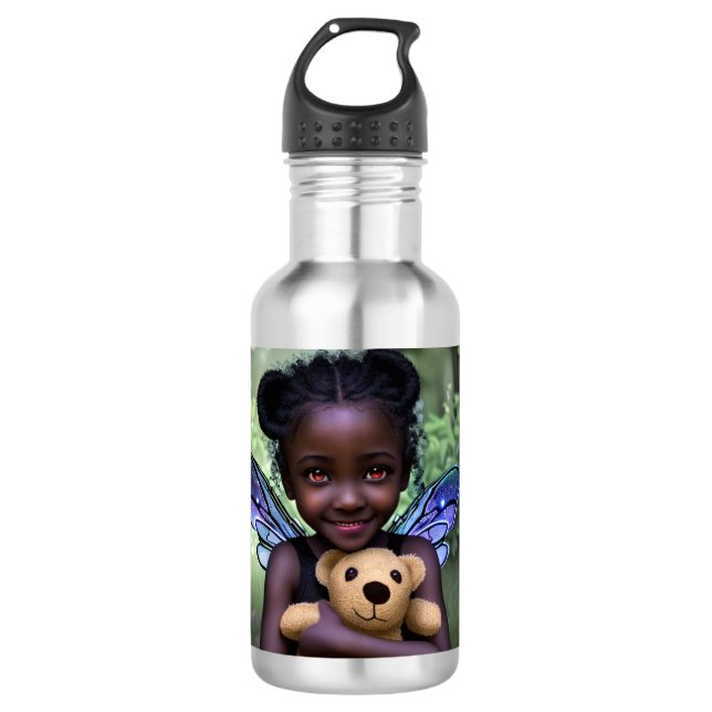 Enchanted Fairy Girl and Teddy Bear Stainless Steel Water Bottle (Front)