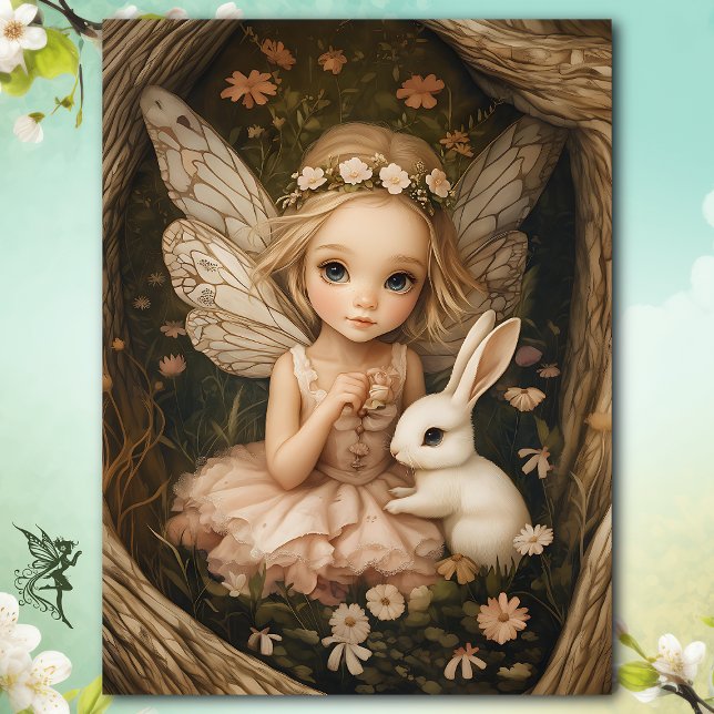 Enchanted Fairy Girl with Bunny Vintage Woodland Tissue Paper (Creator Uploaded)
