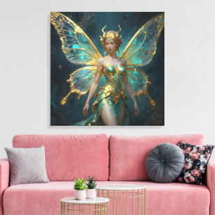 Enchanted Fairy in Gold and Turquoise Canvas Print