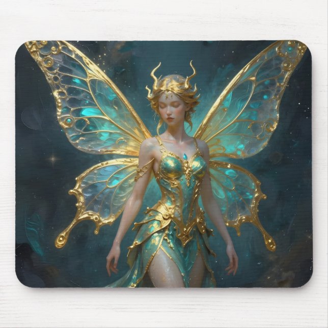Enchanted Fairy in Gold and Turquoise  Mouse Pad (Front)