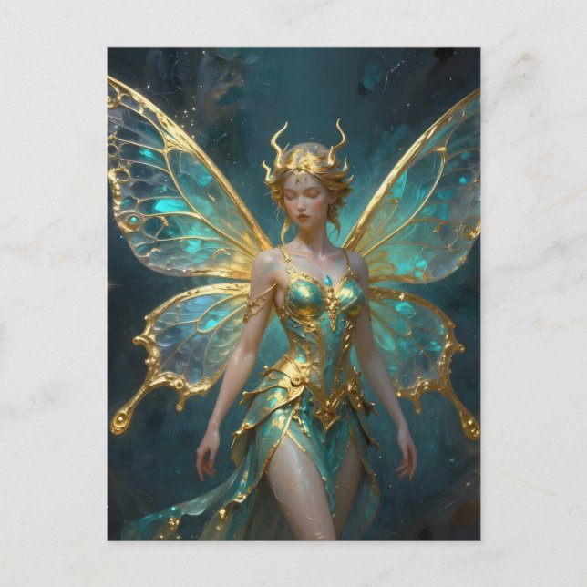 Enchanted Fairy in Gold and Turquoise  Postcard (Front)
