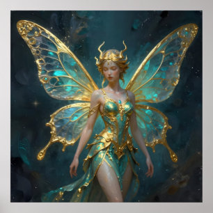 Enchanted Fairy in Gold and Turquoise Poster