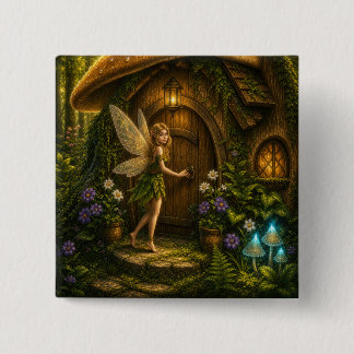 Enchanted Fairy Mushroom Cottage Button