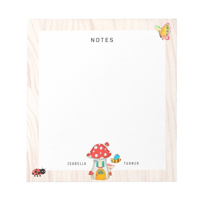 Enchanted Fairy Mushroom Cottage Woodland Animals Notepad (Front)
