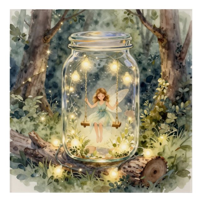 Enchanted Fairy on a Swing in a Magical Forest Acrylic Print (Front)