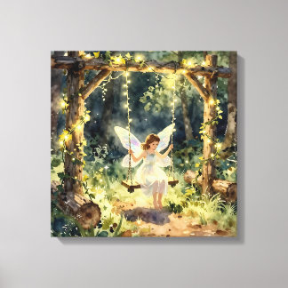 Enchanted Fairy on a Swing in a Magical Forest Canvas Print