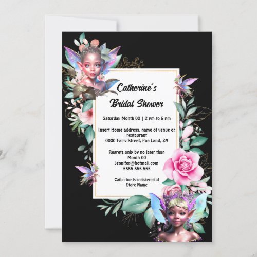 Enchanted fairy pink rose floral pixie girls invitation