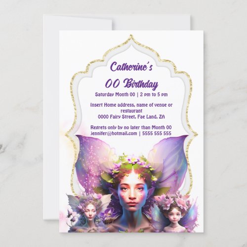 Enchanted fairy pixie princess face magical girly invitation