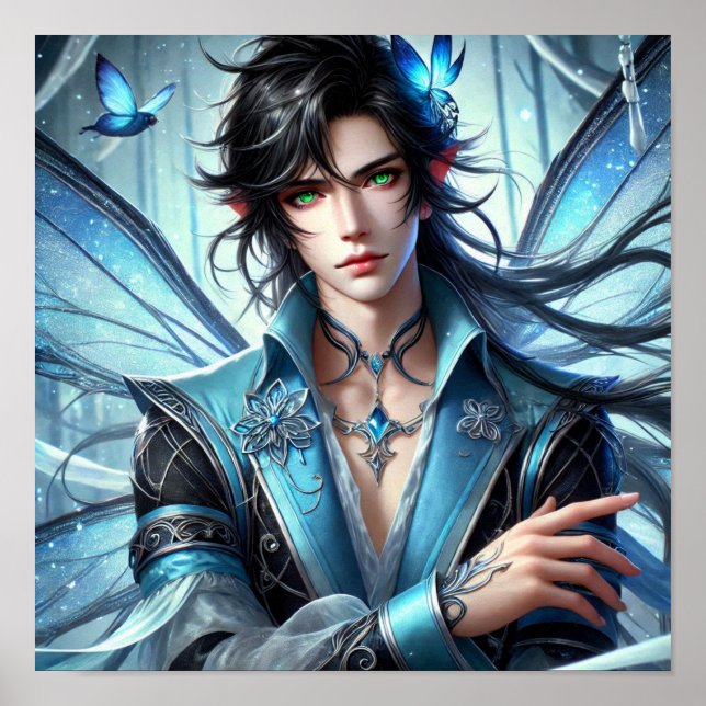 Enchanted Fairy Prince with Emerald Eyes Poster (Front)
