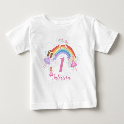 Enchanted Fairy Princess 1st Birthday Name  Age Baby T_Shirt