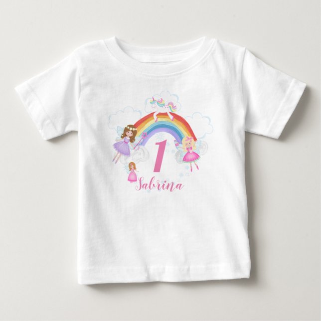 Enchanted Fairy Princess 1st Birthday Name & Age Baby T-Shirt (Front)