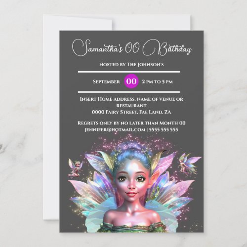 Enchanted fairy princess iridescent wings sweet 16 invitation