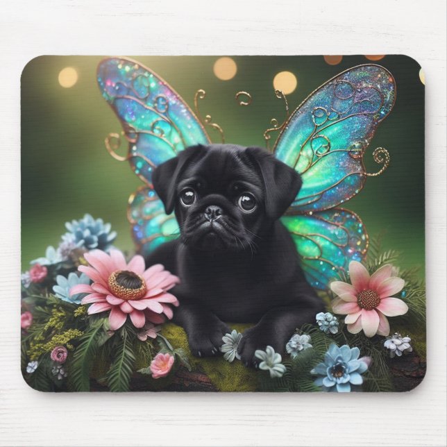 Enchanted Fairy Pug Puppy in Bloom Mouse Pad (Front)