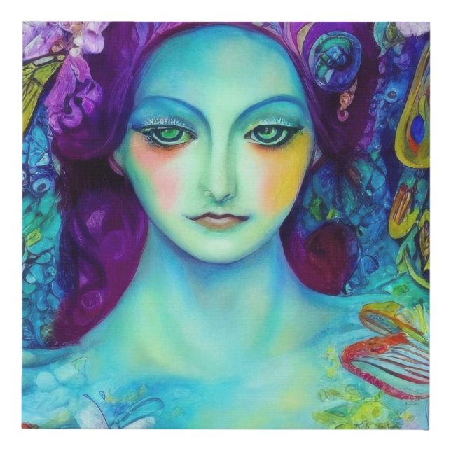 Enchanted Fairy Queen with Butterflies Faux Canvas Print (Front)