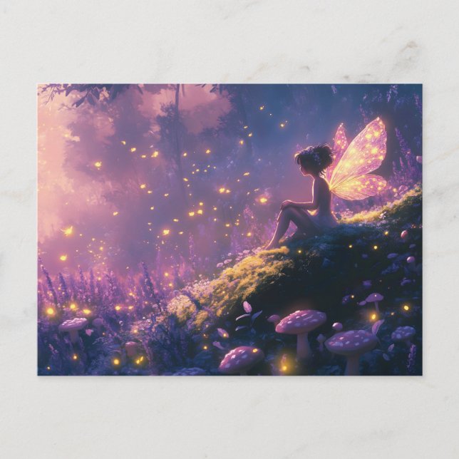 Enchanted Fairy Sitting in a Magical Forest Postcard (Front)
