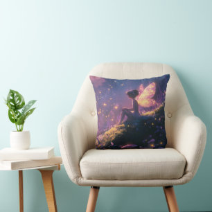 Enchanted Fairy Sitting in a Magical Forest Throw Pillow
