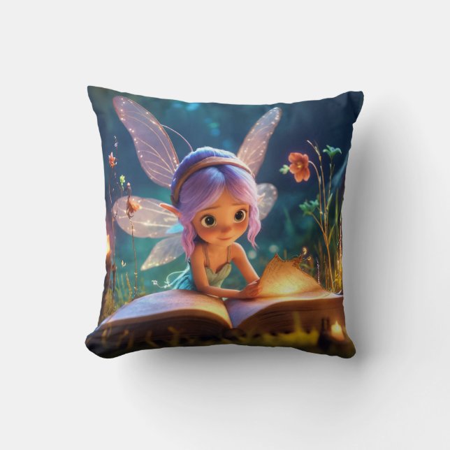 Enchanted Fairy Studying Spells Decorative Throw Pillow (Front)