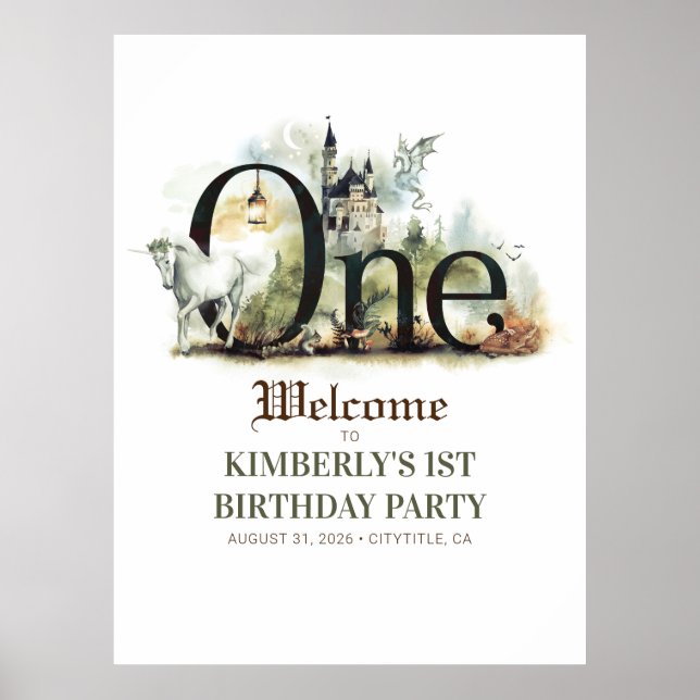 Enchanted Fairy Tale 1st Birthday Welcome Sign (Front)
