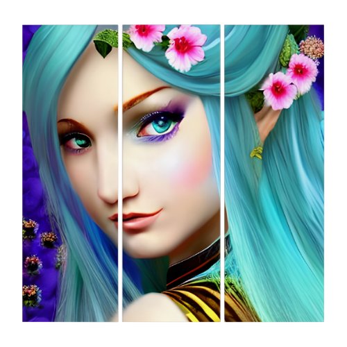 Enchanted  Fairy Tale Pretty Girl  Triptych