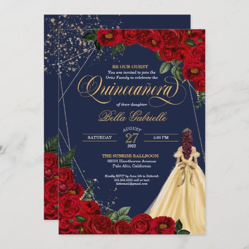 Enchanted Fairy tale Red Rose Princess Quinceaera Invitation