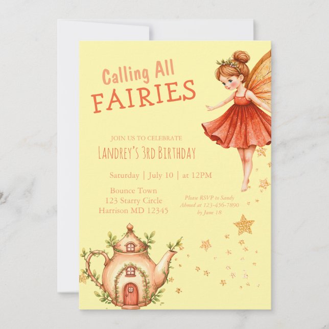 Enchanted Fairy Tea Garden Birthday Party Invitation (Front)