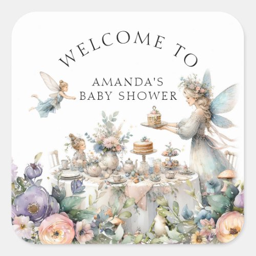 Enchanted Fairy Tea Party Floral Baby Girl Shower Square Sticker